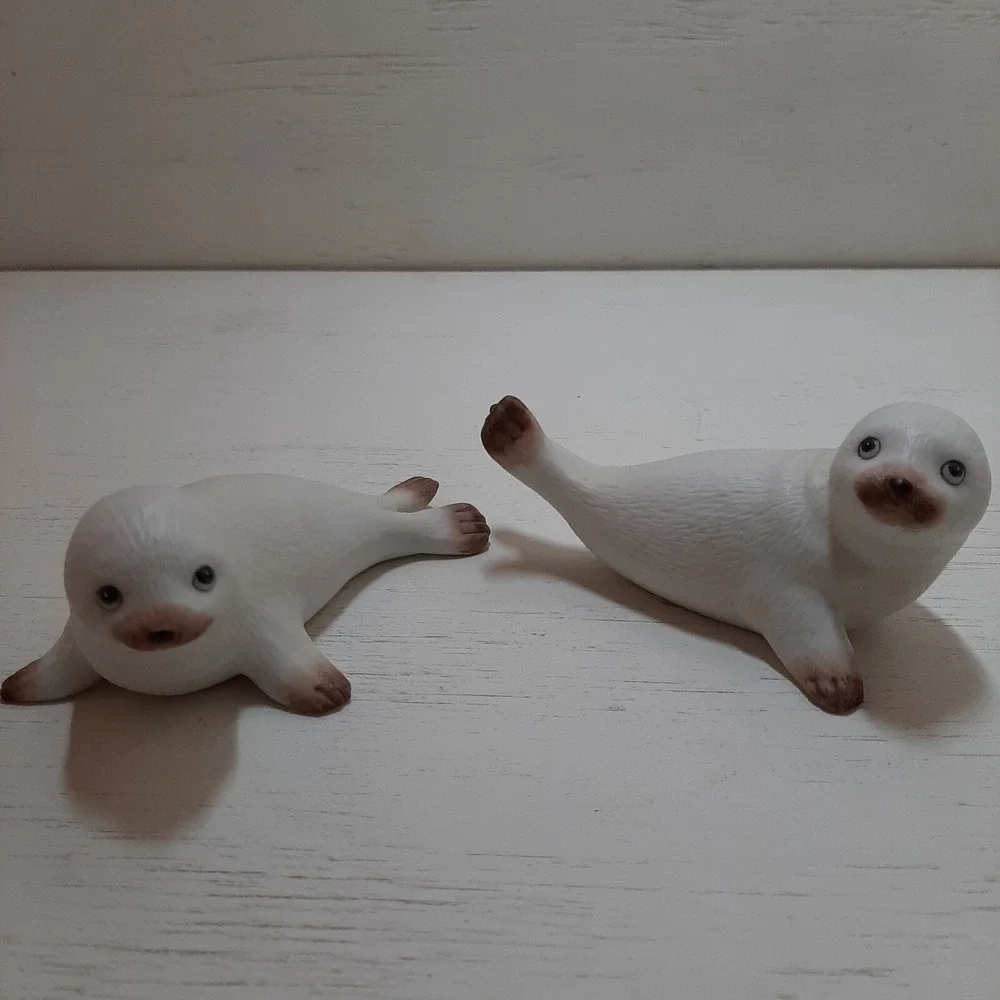2 Homco #1439 White Ceramic Seal Sea Lions Made in Sri Lanka 4